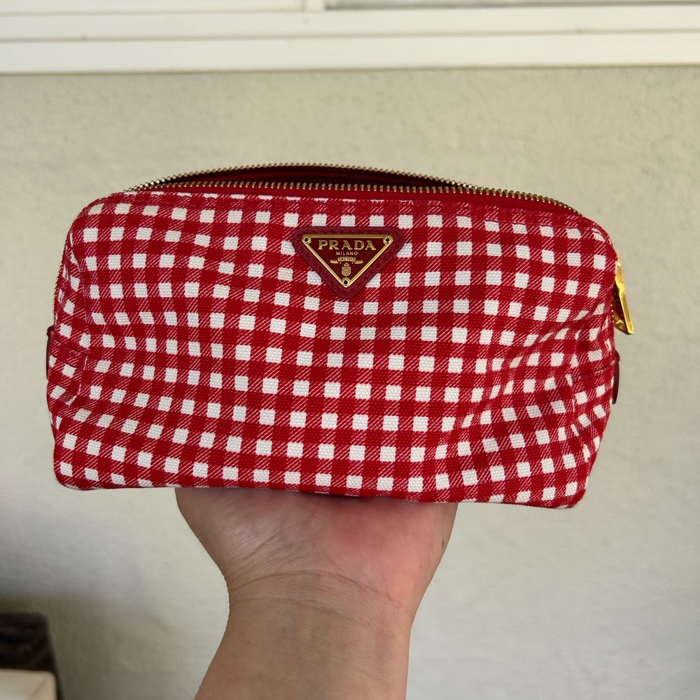 Authentic Prada cosmetic pouch red gingham